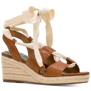 Patricia Nash RIVA Wedge Sandals Women's Shoes Brown Tan Lace Up Size 8